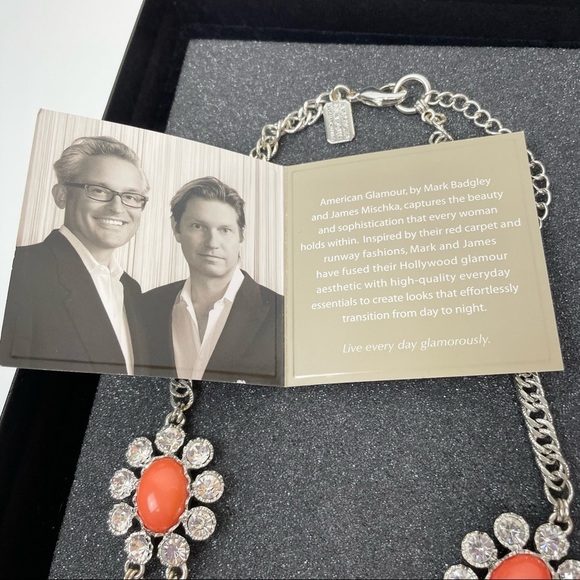 Orange Flower Rhinestone Silver American Glamour - Badgley Mischka Necklace - Picture 8 of 10